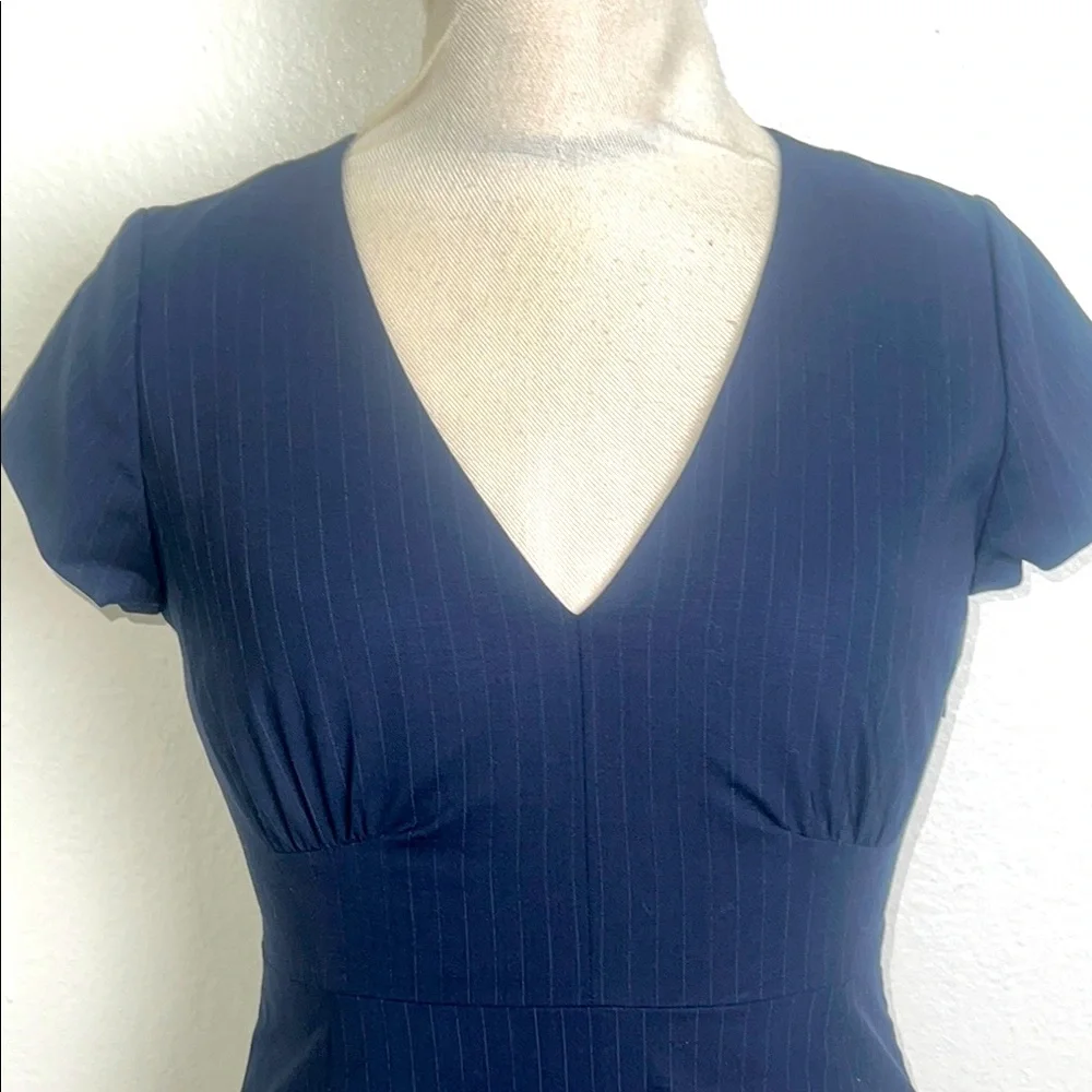 J. Crew Blue Sheath Dress Flutter Sleeves Crew Neck - Picture 3 of 15